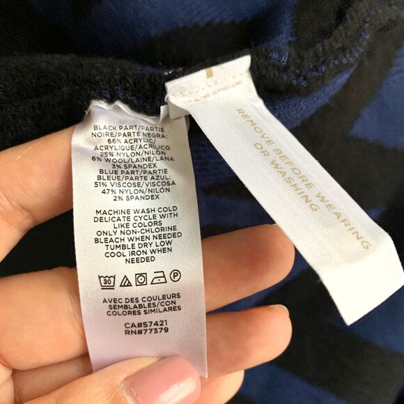 ANN TAYLOR Diamond Jacquard Long Plush Cardigan Coatigan in Navy Black - Picture 10 of 10